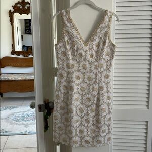 Lilly Pulitzer White Dress with Gold Lace Overlay